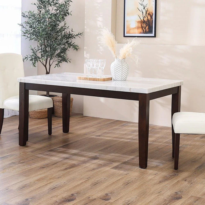 Brody 6-Seater Marble Dining Table-White/Dark Walnut-With 2-Year Warranty
