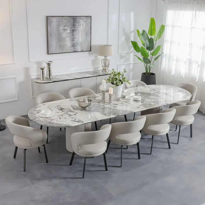 Hesdin 1+10-Seater High Gloss Dining Set - Light Grey/Beige - With 2-Year Warranty