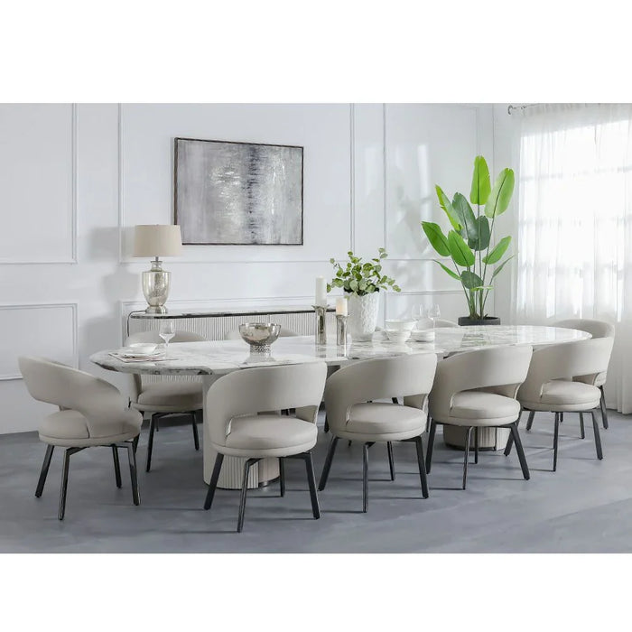 Hesdin 1+10-Seater High Gloss Dining Set - Light Grey/Beige - With 2-Year Warranty