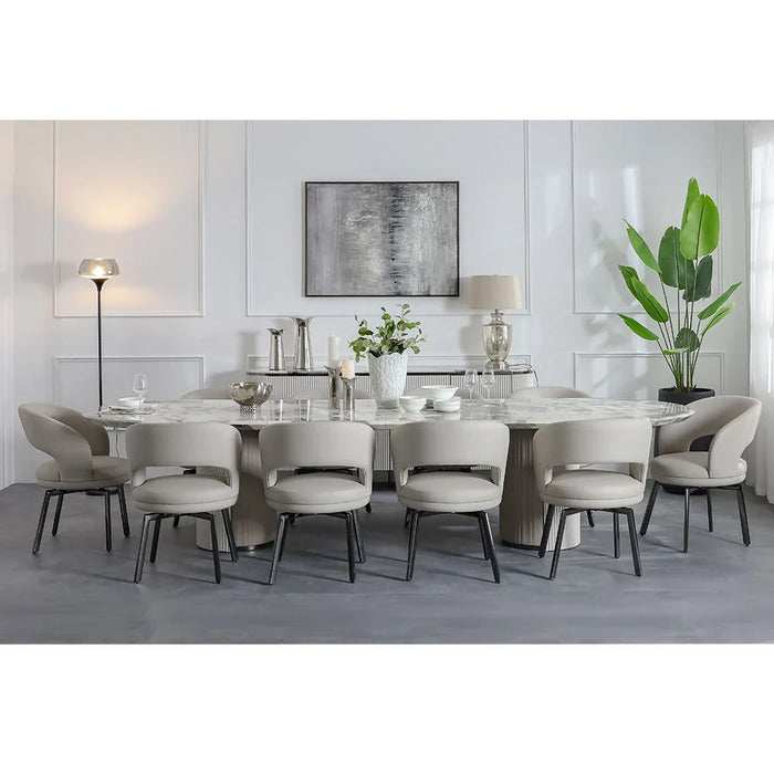 Hesdin 1+10-Seater High Gloss Dining Set - Light Grey/Beige - With 2-Year Warranty