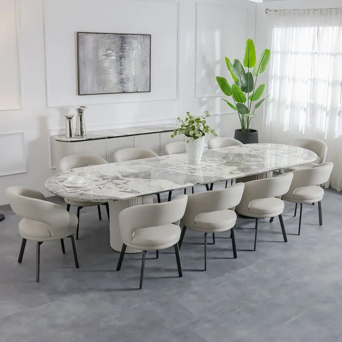 Hesdin 1+10-Seater High Gloss Dining Set - Light Grey/Beige - With 2-Year Warranty