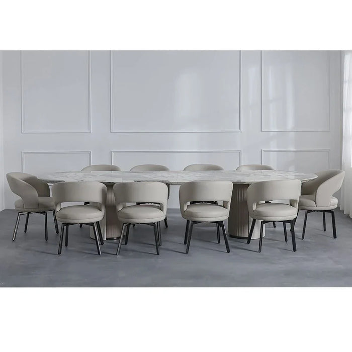 Hesdin 1+10-Seater High Gloss Dining Set - Light Grey/Beige - With 2-Year Warranty