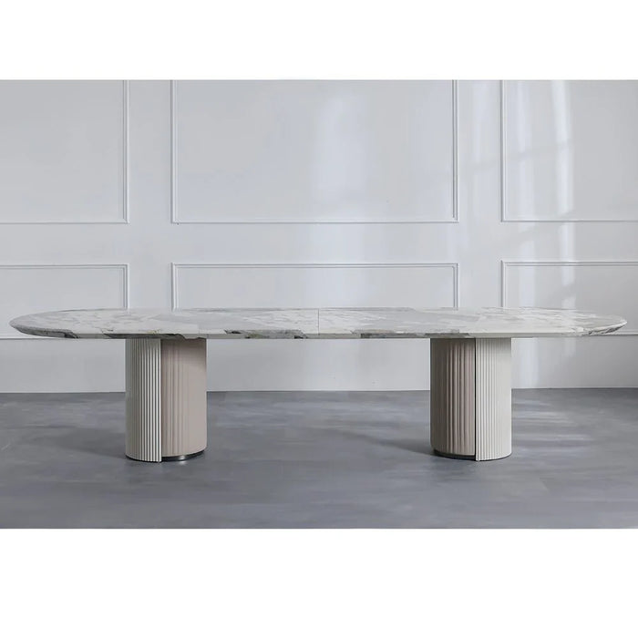 Hesdin 1+10-Seater High Gloss Dining Set - Light Grey/Beige - With 2-Year Warranty