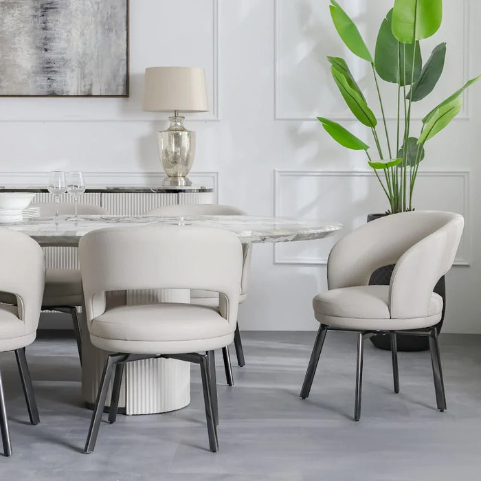Hesdin 1+10-Seater High Gloss Dining Set - Light Grey/Beige - With 2-Year Warranty