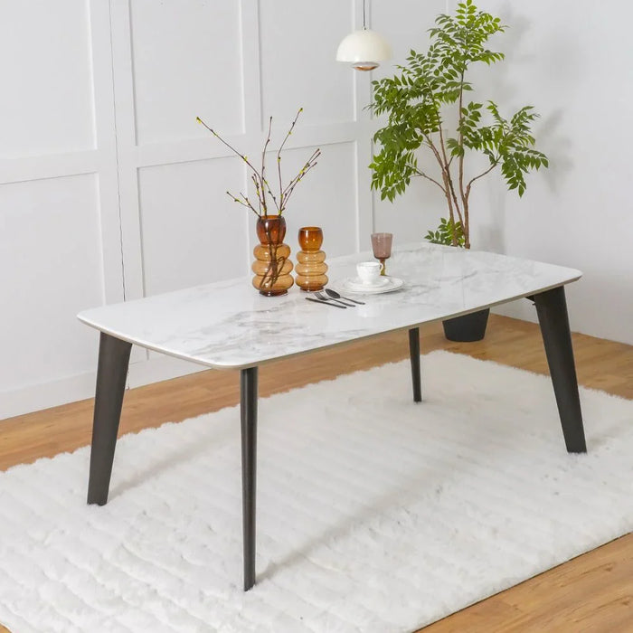 Almanza 8-Seater Dining Table-Marble/Dark Brown-With 2-Year Warranty