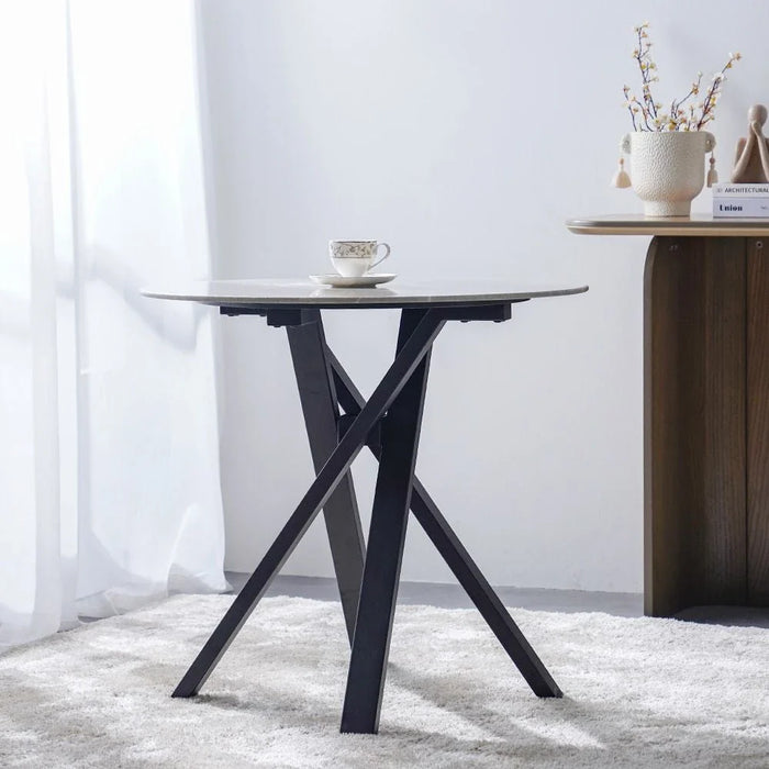 Alleria 2-Seater Round Dining Table-Grey/Black-With 2-Year Warranty