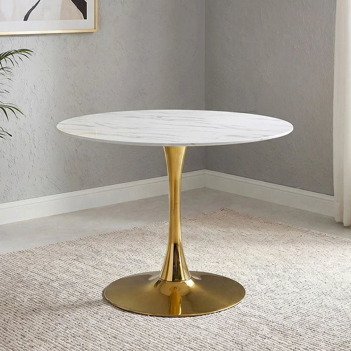 Niha 4-Seater Round Glass Dining Table-White/Gold-With 2-Year Warranty