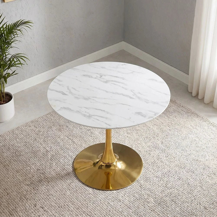 Niha 4-Seater Round Glass Dining Table-White/Gold-With 2-Year Warranty