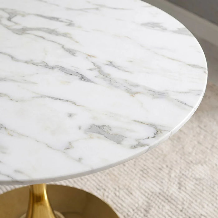 Niha 4-Seater Round Glass Dining Table-White/Gold-With 2-Year Warranty
