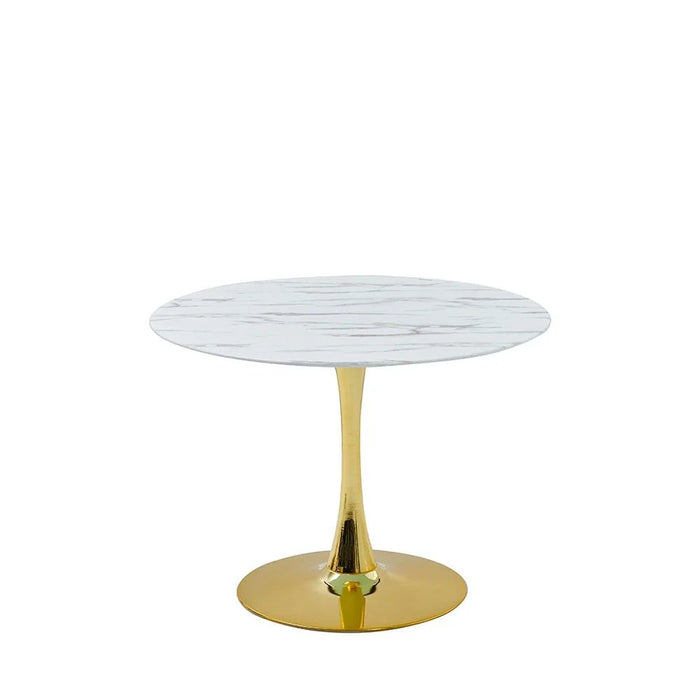 Niha 4-Seater Round Glass Dining Table-White/Gold-With 2-Year Warranty