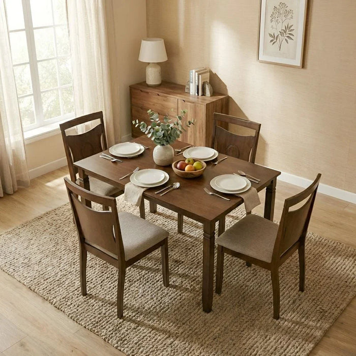 Salvoy 1+4 Dining Set - Walnut / Grey