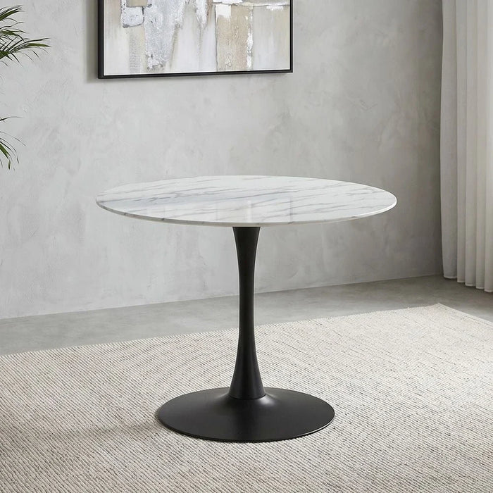 Niha 4-Seater Round Glass Dining Table-White/Black-With 2-Year Warranty