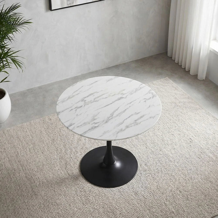 Niha 4-Seater Round Glass Dining Table-White/Black-With 2-Year Warranty