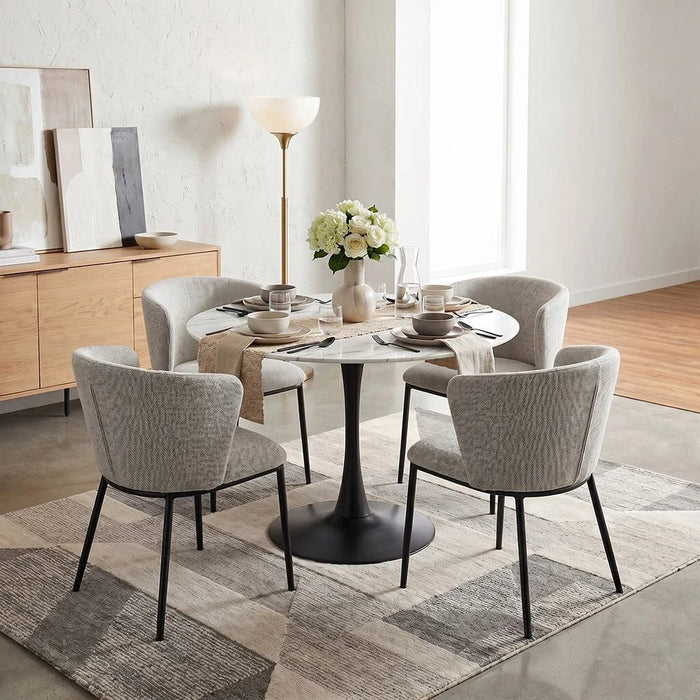 Niha 4-Seater Round Glass Dining Table-White/Black-With 2-Year Warranty