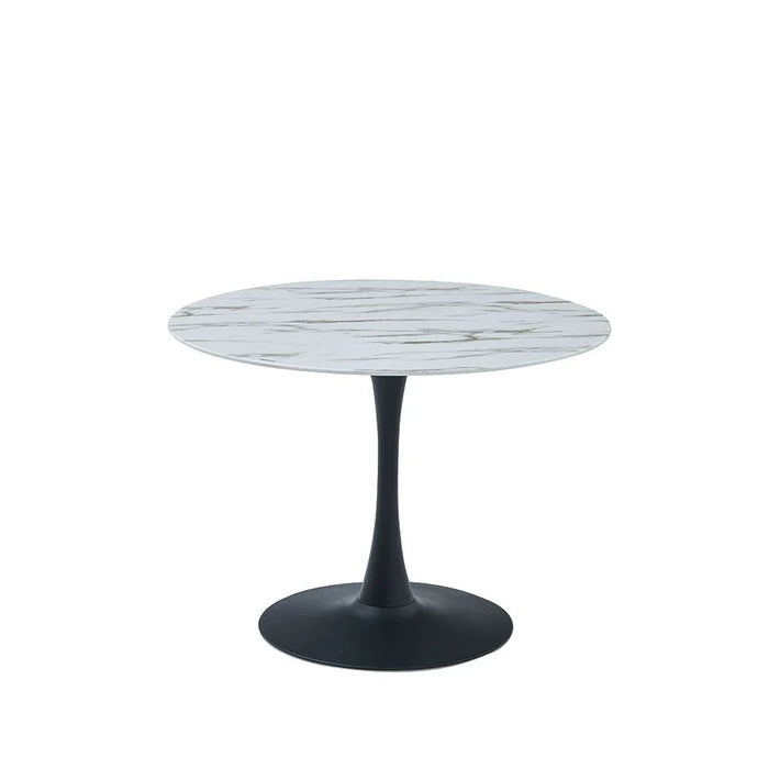 Niha 4-Seater Round Glass Dining Table-White/Black-With 2-Year Warranty