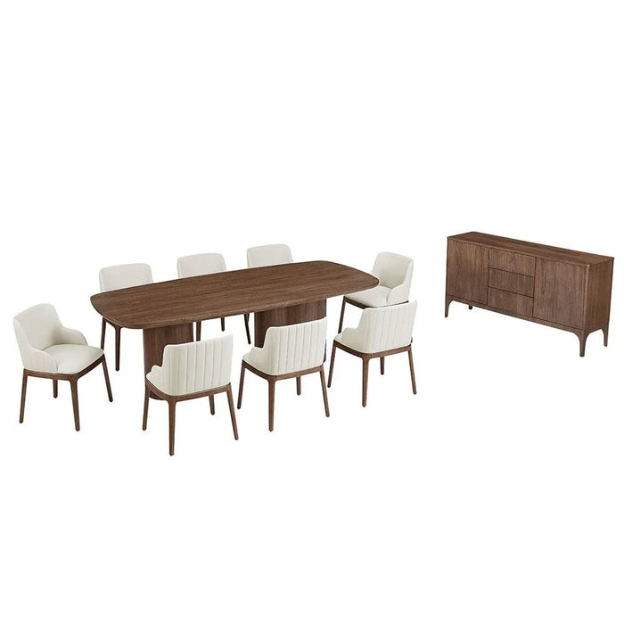 Rorvik 1 + 8 Dining Set-Walnut/Beige-With 2-Year Warranty