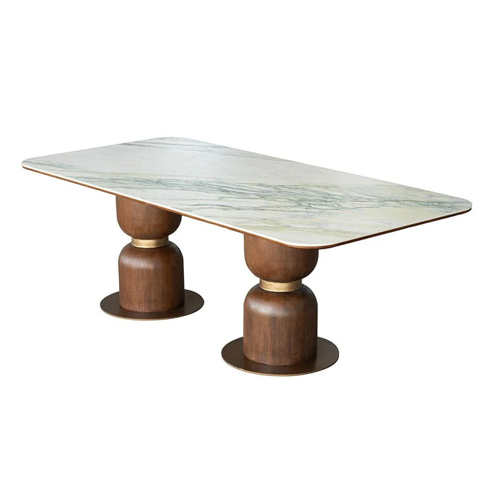 Alhamra 8-Seater Stone Dining Table - White/Green/Gold - With 3-Year Warranty