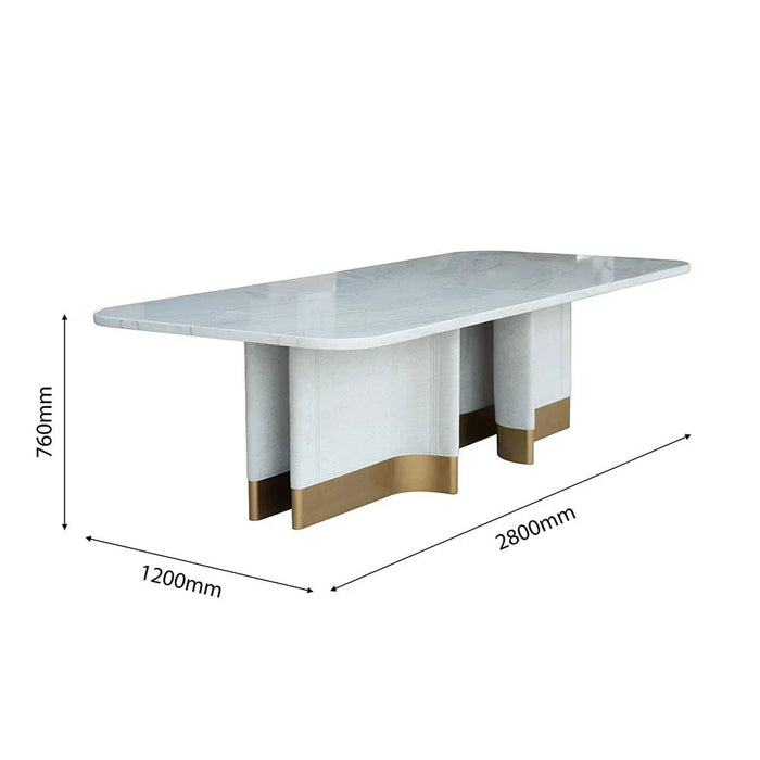 AlLayal 1+10 Marble Dining Set-White/Brushed Gold/Beige