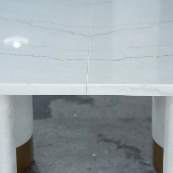 AlLayal 1+10 Marble Dining Set-White/Brushed Gold/Beige