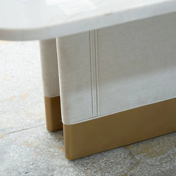 AlLayal 1+10 Marble Dining Set-White/Brushed Gold/Beige
