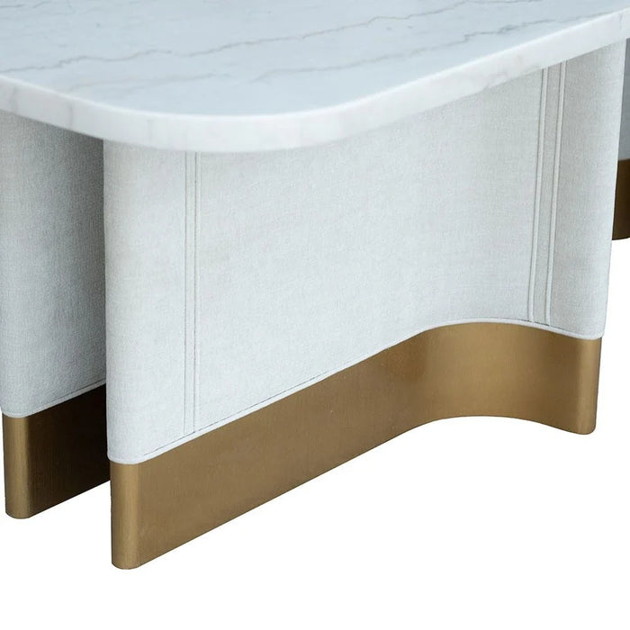 AlLayal 1+10 Marble Dining Set-White/Brushed Gold/Beige
