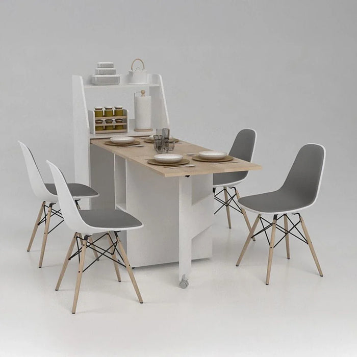 Maeda 4 Seater Folding Dining Table With  Storageæ - White/Oak