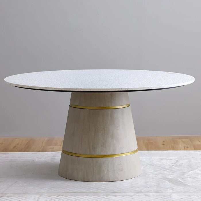 Margaret 6-Seater Round Dining Table - Beige/Terrazo/Gold - With 3-Year Warranty