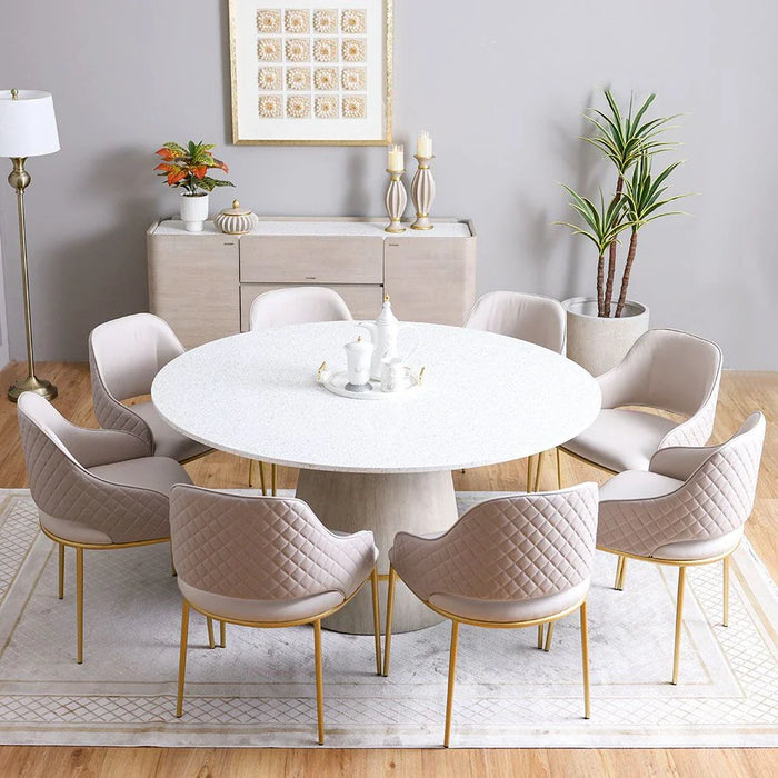 Margaret 6-Seater Round Dining Table - Beige/Terrazo/Gold - With 3-Year Warranty
