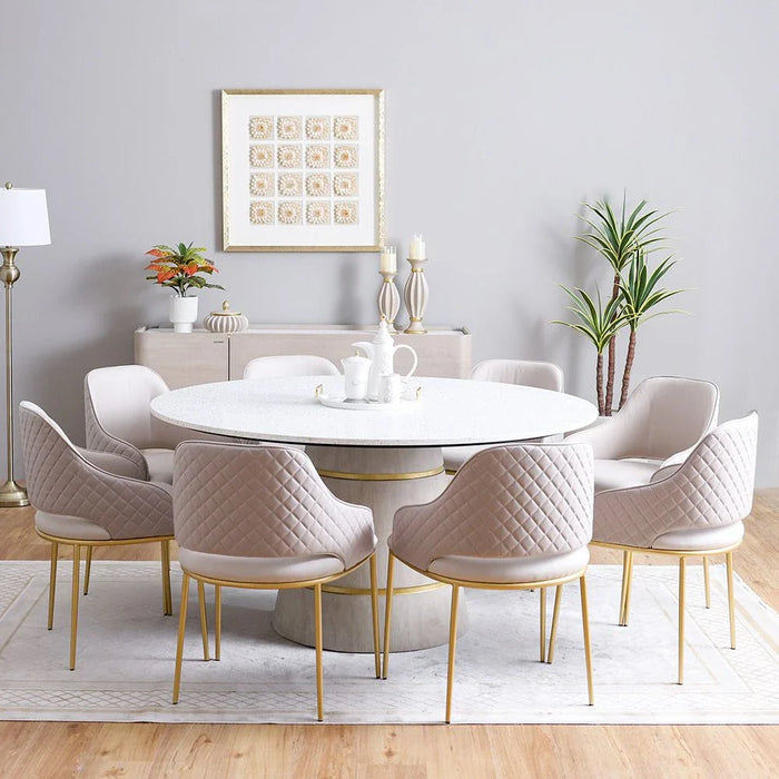 Margaret 6-Seater Round Dining Table - Beige/Terrazo/Gold - With 3-Year Warranty