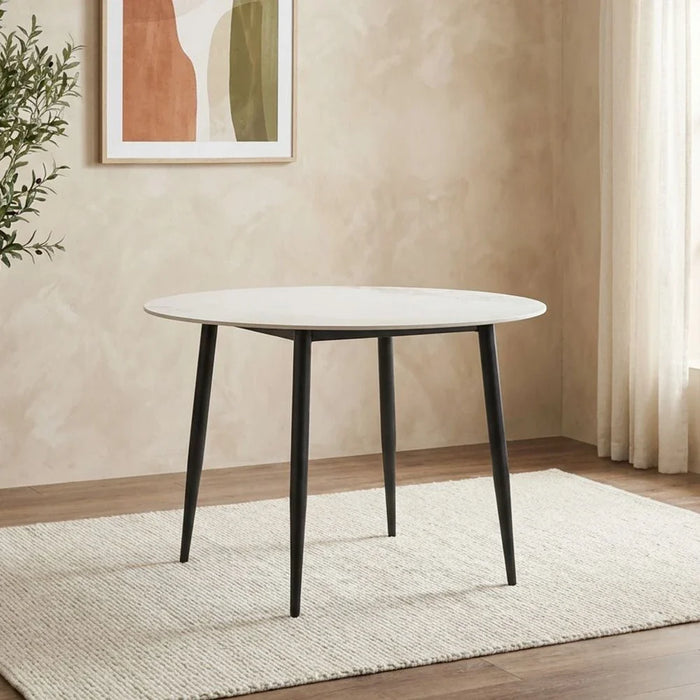 Elmont 4 seater Round Dining table Ceramic- White/Black
