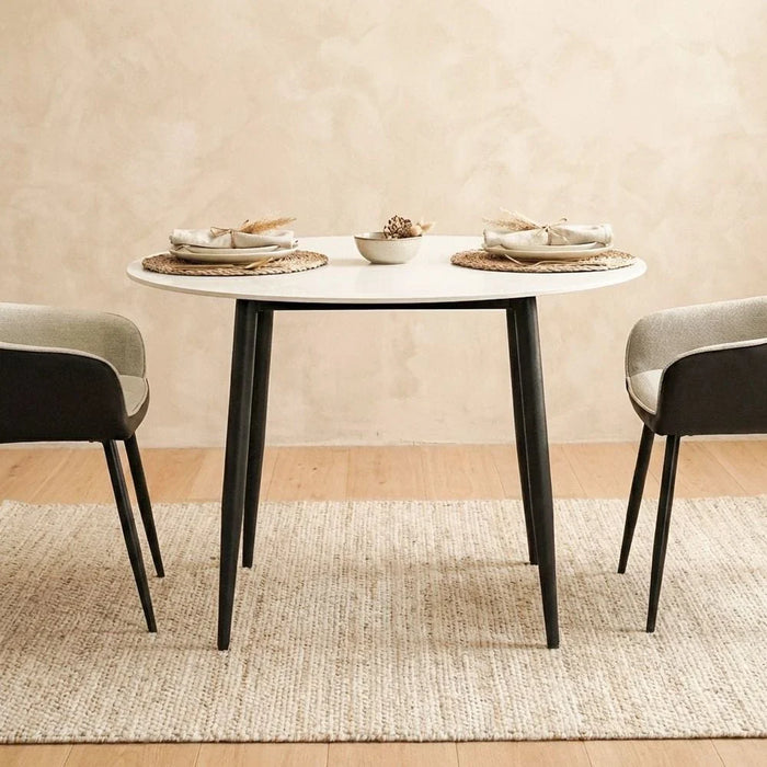 Elmont 4 seater Round Dining table Ceramic- White/Black