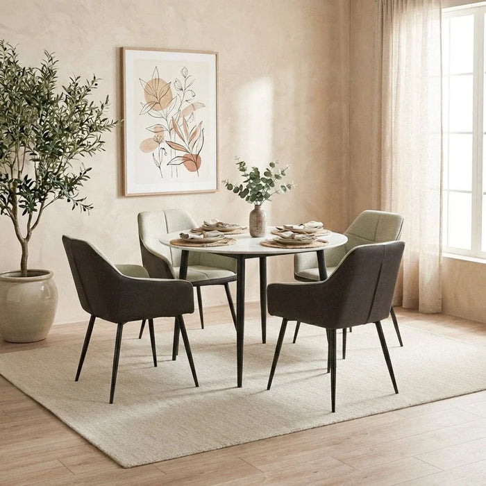Elmont 4 seater Round Dining table Ceramic- White/Black