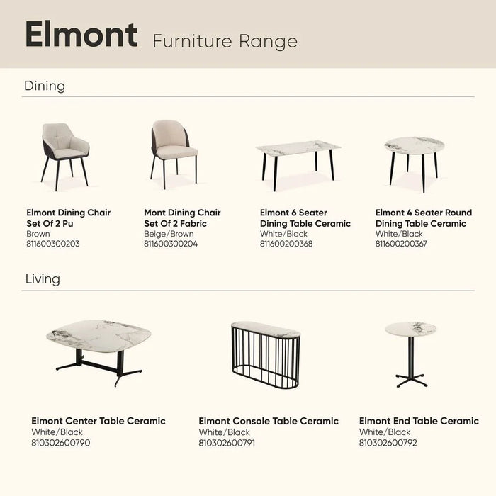 Elmont 4 seater Round Dining table Ceramic- White/Black