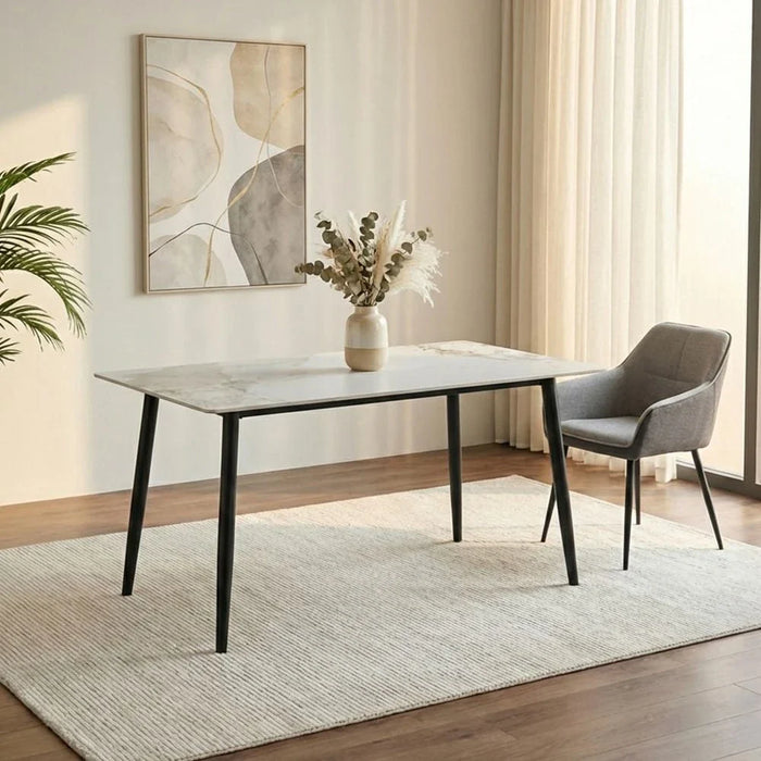 Elmont 6 seater Dining table Ceramic-White/Black