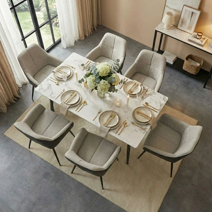 Elmont 6 seater Dining table Ceramic-White/Black