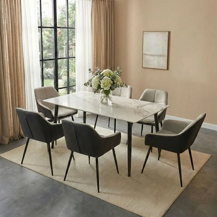 Elmont 6 seater Dining table Ceramic-White/Black