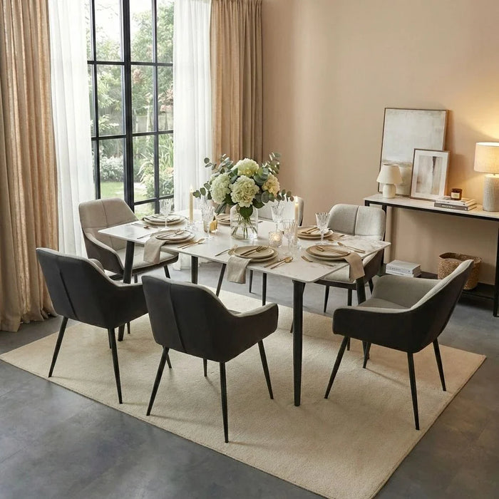 Elmont 6 seater Dining table Ceramic-White/Black