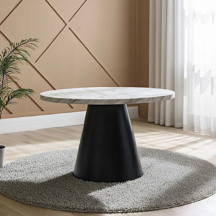 Hampton 4-Seater Round Dining Table - White/Matt Black - With 2-Year Warranty