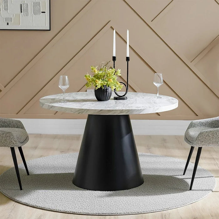 Hampton 4-Seater Round Dining Table - White/Matt Black - With 2-Year Warranty