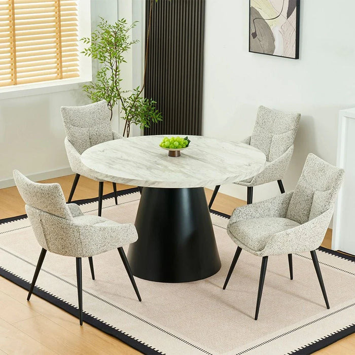 Hampton 4-Seater Round Dining Table - White/Matt Black - With 2-Year Warranty