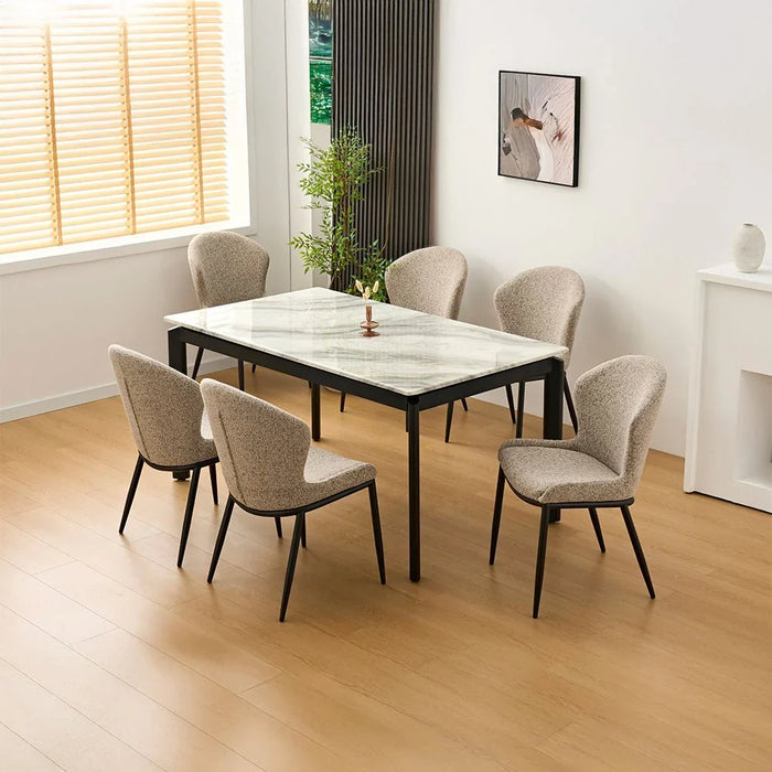 Flash 6-Seater Marble Top Dining Table - White Grey /Black - With 2-Year Warranty