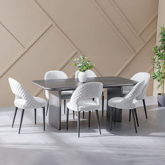 Millo 1+6 Seater Glass Top Dining Set-Grey Metallic