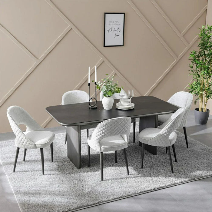 Millo 1+6 Seater Glass Top Dining Set-Grey Metallic