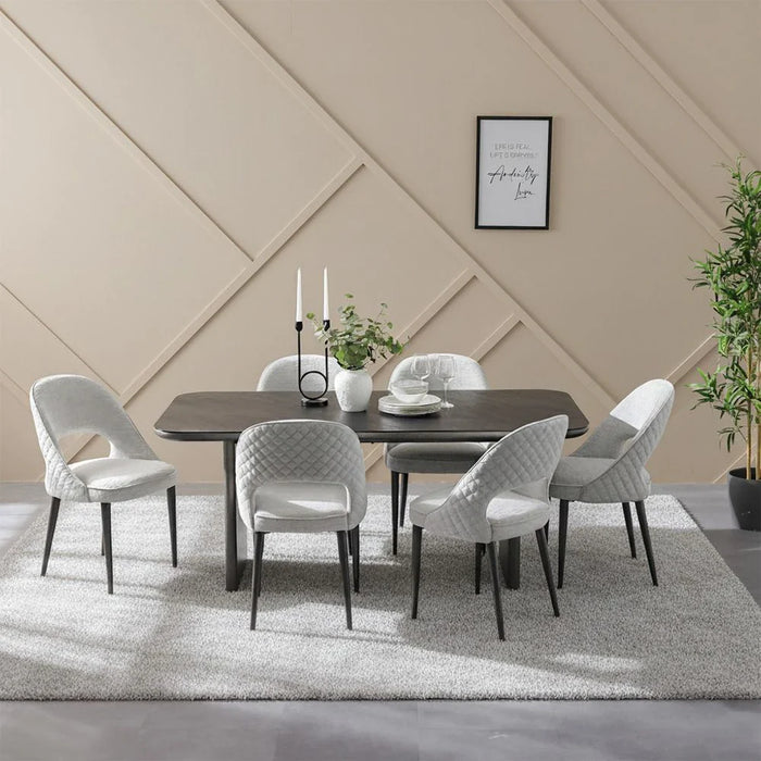 Millo 1+6 Seater Glass Top Dining Set-Grey Metallic