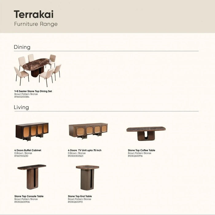 Terrakai 1+8-Seater Stone Top Dining Set - Brown Pattern/Bronze - With 3-Year Warranty