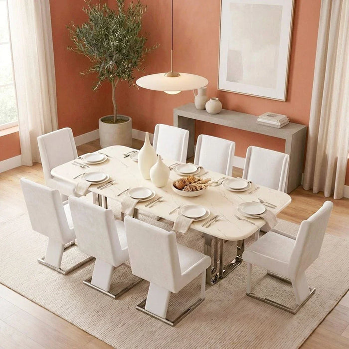 Retrova 1+8 Seater Dining Set -White Grey /Gunmetal