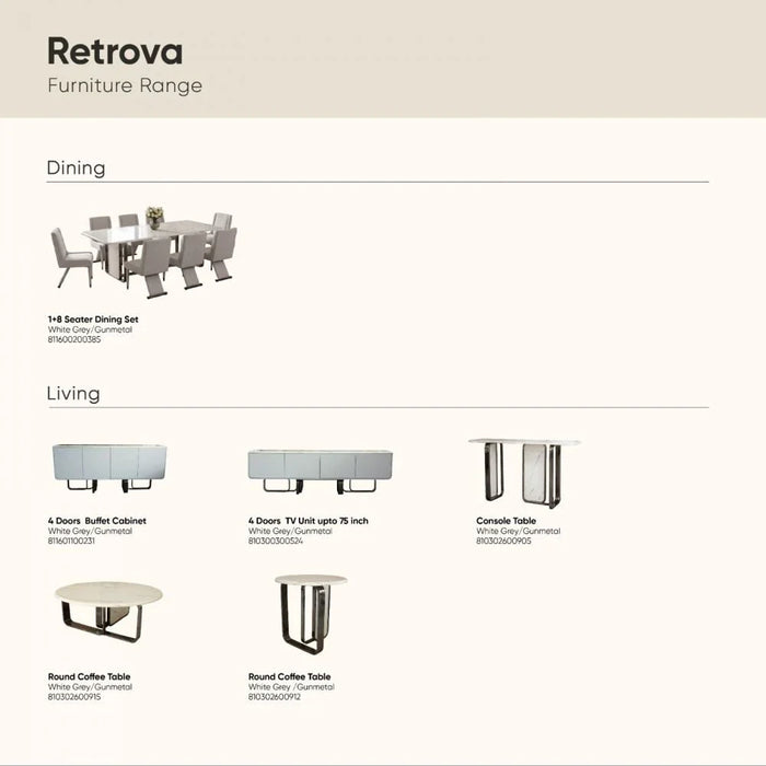Retrova 1+8 Seater Dining Set -White Grey /Gunmetal