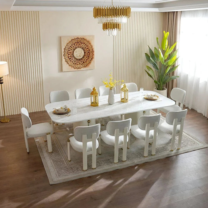 Qasr 1+10-Seater Marble Top Dining Set - White Grey/Pearl White - With 2-Year Warranty
