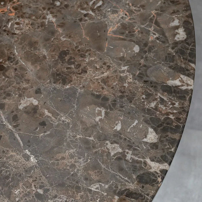 Oboro 1+6 Seater Round Marble Top Dining Set - Brown Pattern/D.Walnut