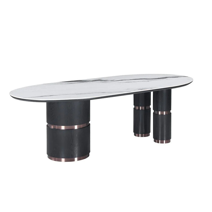 Tokishi 1+8-Seater Sintered Stone Top Dining Set - White/Brown - With 2-Year Warranty